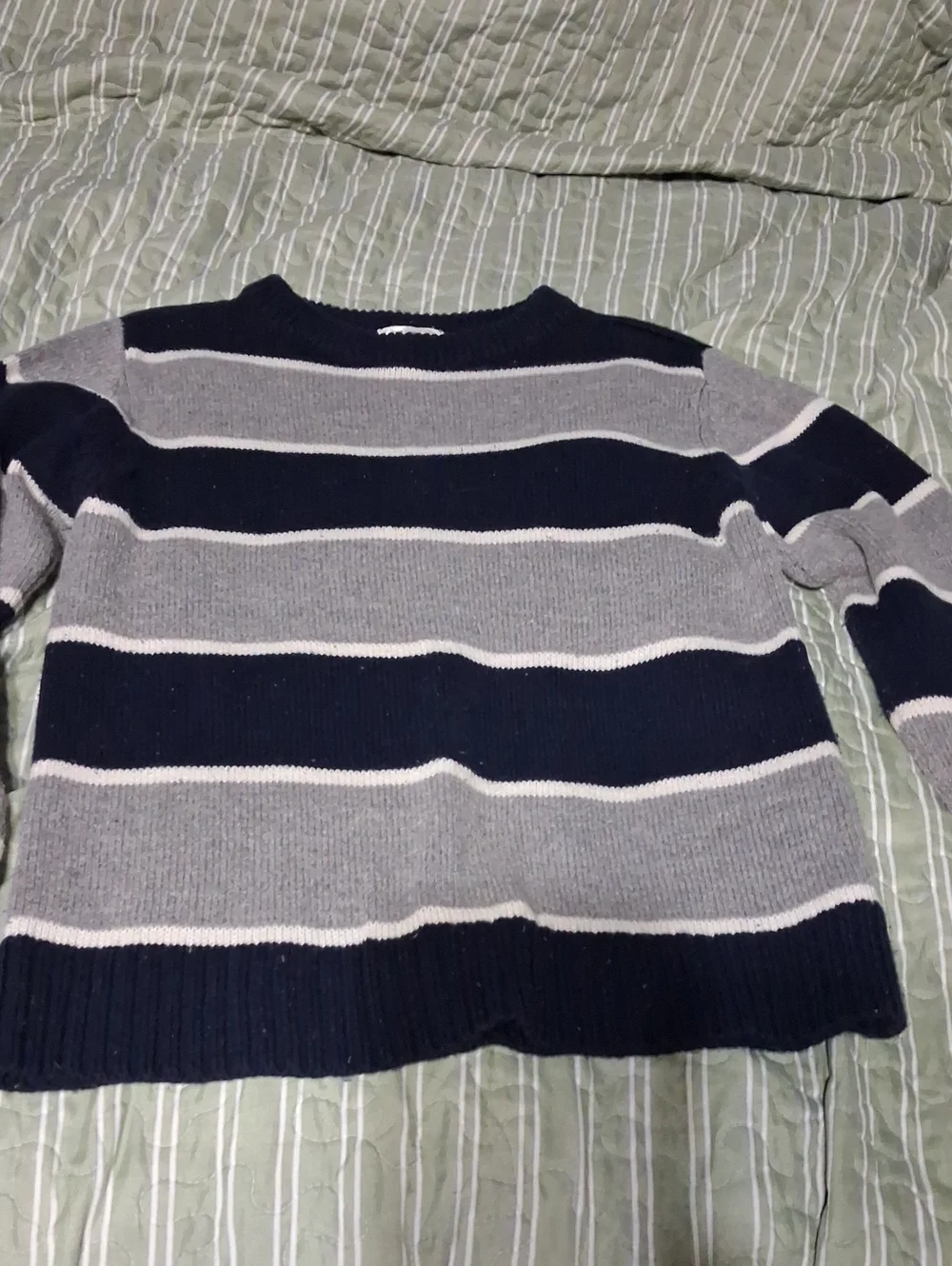 Striped Crewneck Sweater in Navy and Gray - Women